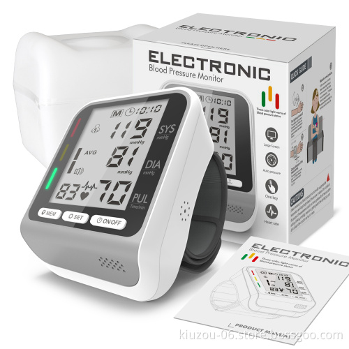 Automatic digital wrist blood pressure monitor BP cuff machine home test device  with three-color indicator light